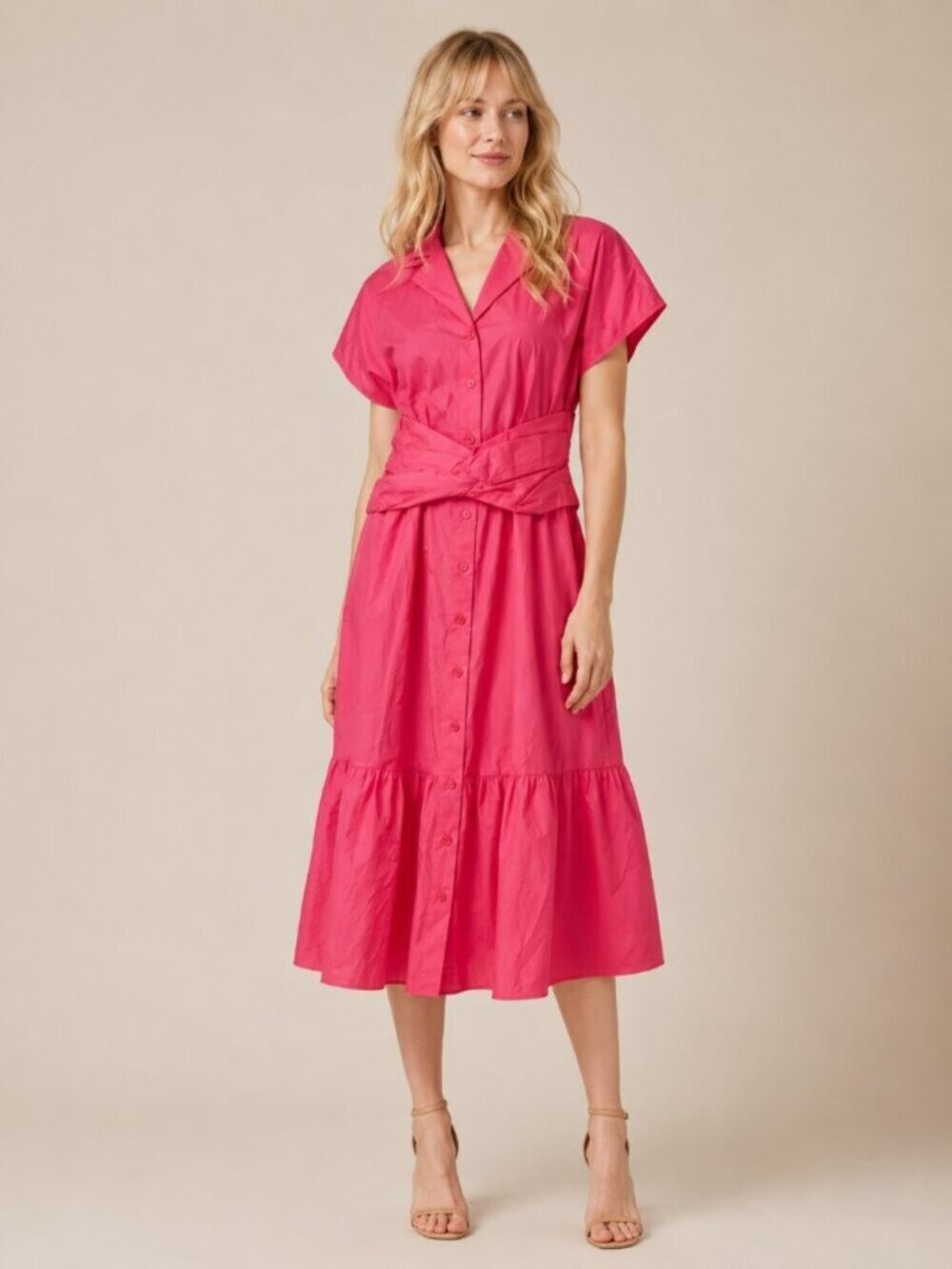 NWT White House Black Market Twist Waist Shirt Dress Sunkist Coral M